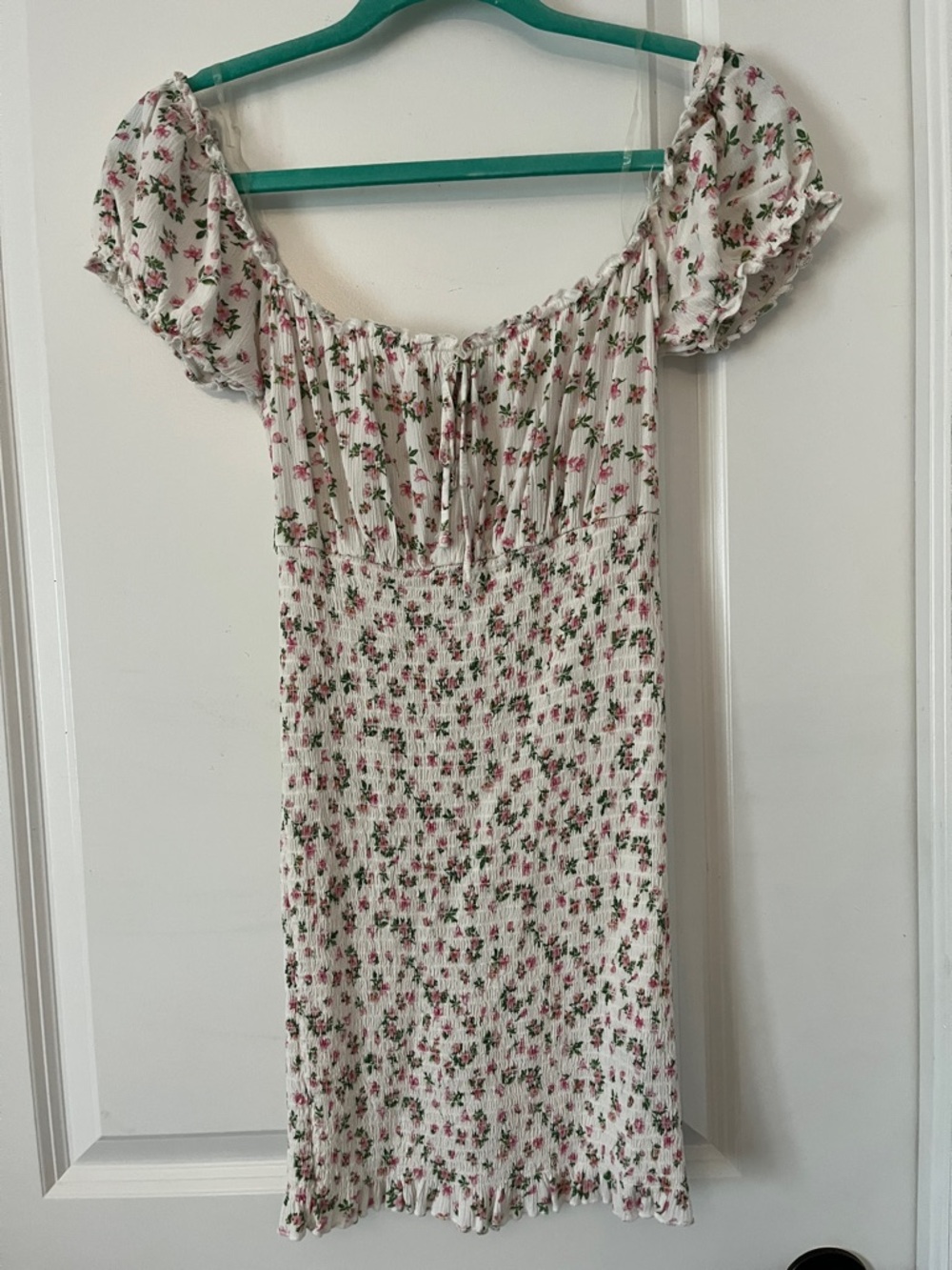 Cream Floral Off-Shoulder Mini Dress